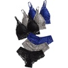 image:imageGORGLITTER Womens 3 Pack Lace Matching Bra and Panty Sets Bow Cute Bralette Underwear Lingerie SetBlue Grey Black