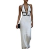 image:imageGORGLITTER Womens Deep V Halter Knit Boho Maxi Dress Backless Crochet Birthday Fall Wedding Guest Long DressesWhite