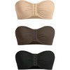 image:imageGORGLITTER Womens Front Closure Bandeau Bras Wireless Ruched Push Up Strapless Bras 3 Pack Comfort BralettesApricot Black Brown