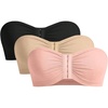 image:imageGORGLITTER Womens Front Closure Bandeau Bras Wireless Ruched Push Up Strapless Bras 3 Pack Comfort BralettesBlack Apricot Pink