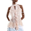 image:imageGORGLITTER Womens Mesh Halter Flowy Tank Tops Ruffle Chiffon Cut Out Brunch Dinner Keyhole Crop Tops Going Out OutfitsBeige