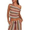 image:imageGORGLITTER Womens One Shoulder Color Block Tank Tops Summer Boho Crochet Asymmetrical Neck Peasant Vacation Crop TopsMulticolor