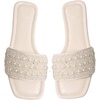 image:imageGORGLITTER Womens Pearl Sandals Rhinestone Sparkly Flat Sandal Wedding Dressy Scattered Sequin Open Toe Slide ShoesBeige Sequin