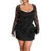 image:imageGORGLITTER Womens Plus Size Lace Dress Fall Casual Wrap Ruched Long Sleeve Bodycon Cocktail Birthday Party Mini DressBlack