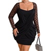 image:imageGORGLITTER Womens Plus Size Lace Dress Fall Casual Wrap Ruched Long Sleeve Bodycon Cocktail Birthday Party Mini DressBlack Heart