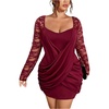 image:imageGORGLITTER Womens Plus Size Lace Dress Fall Casual Wrap Ruched Long Sleeve Bodycon Cocktail Birthday Party Mini DressBurgundy