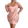 image:imageGORGLITTER Womens Plus Size Lace Dress Fall Casual Wrap Ruched Long Sleeve Bodycon Cocktail Birthday Party Mini DressDusty Pink