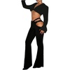 image:imageGORGLITTER Womens Rave Cut Out Pants High Waisted Flare Leg Y2K Going Out Pants Disco Bell Bottom TrousersCut Black