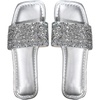 image:imageGORGLITTER Womens Sparkly Rhinestone Flat Sandals Summer Vacation Glitter Square Toe Wedding Dress Shoes Slide SandalsSilver