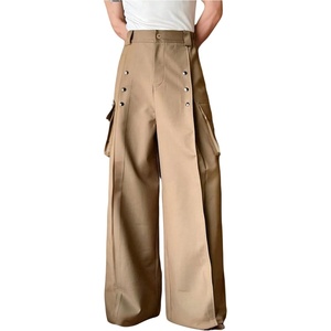 image:imageGORGLITTER Mens Baggy Cargo Pants High Waisted Wide Leg Dress Metal Slacks Work Pants Y2K Casual TrousersKhaki