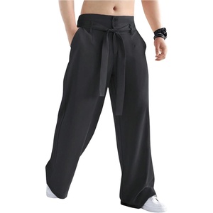 image:imageGORGLITTER Mens Casual Wide Leg Pleated Dress Pants Elastic High Waisted Baggy Streetwear Trousers Business CasualBlack