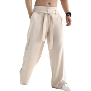 image:imageGORGLITTER Mens Casual Wide Leg Pleated Dress Pants Elastic High Waisted Baggy Streetwear Trousers Business CasualKhaki