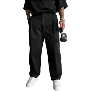 image:imageGORGLITTER Mens Casual Wide Leg Pleated Dress Pants Elastic High Waisted Baggy Streetwear Trousers Business CasualSolid Black