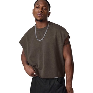 image:imageGORGLITTER Mens Dolman Sleeve Crop Vest Top T Shirts Crewneck Loose Pullover Tank TopsSolid Brown