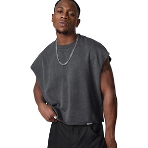 image:imageGORGLITTER Mens Dolman Sleeve Crop Vest Top T Shirts Crewneck Loose Pullover Tank TopsSolid Dark Grey