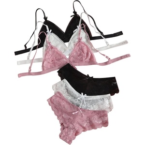 image:imageGORGLITTER Womens 3 Pack Lace Matching Bra and Panty Sets Bow Cute Bralette Underwear Lingerie SetMulticolor