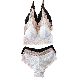 image:imageGORGLITTER Womens 3 Pack Lace Matching Bra and Panty Sets Bow Cute Bralette Underwear Lingerie SetWhite Black Pink