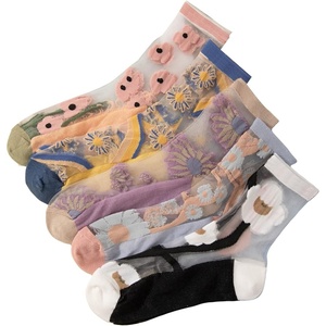 image:imageGORGLITTER Womens 4 Pairs Sheer Mesh Flower Patterned Thin Casual Crew Socks Transparent Cute Summer SocksMulti Florals