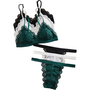 image:imageGORGLITTER Womens 8 Piece Sexy Lace Lingerie Matching Bralette Bra and Panty SetBlack White Dark Green