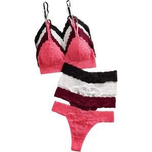 image:imageGORGLITTER Womens 8 Piece Sexy Lace Lingerie Matching Bralette Bra and Panty SetBlack White Red Pink
