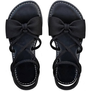 image:imageGORGLITTER Womens Bow Flat Sandals Dressy Formal Cute Strappy Ankle Strap Open Toe Summer Beach Sandals 2026Black Bow Strappy