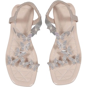 image:imageGORGLITTER Womens Butterfly Strappy Clear Glitter Ankle Sandals Dressy 2025 Cute Summer Wedding Bridal Flats SandalBeige
