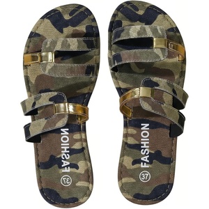 image:imageGORGLITTER Womens Camo Strappy Sandals Camouflage Print Flip Flops Open Toe Slides ShoesArmy Green Camouflage