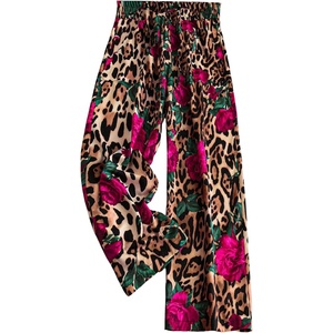 image:imageGORGLITTER Womens Cheetah Floral Print Wide Leg Pants Elastic High Waist Flowy Trousers PantsBrown