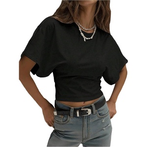 image:imageGORGLITTER Womens Cinched Waist Tops Dolman Sleeve Ruched Shirt Short Sleeve Crewneck Going Out Waist Length TopsBlack