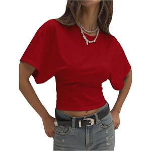 image:imageGORGLITTER Womens Cinched Waist Tops Dolman Sleeve Ruched Shirt Short Sleeve Crewneck Going Out Waist Length TopsRed