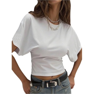 image:imageGORGLITTER Womens Cinched Waist Tops Dolman Sleeve Ruched Shirt Short Sleeve Crewneck Going Out Waist Length TopsWhite