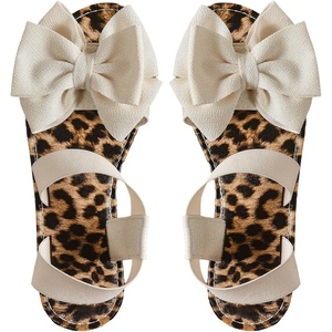 image:imageGORGLITTER Womens Cute Bow Tie Leopard Cheetah Print Flats Open Toe Ankle Strap Summer Dressy SandalsBeige