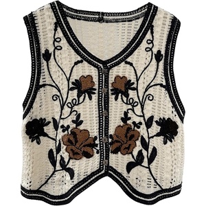 image:imageGORGLITTER Womens Embroidered Floral Crochet Vest Button Crop Summer Cowgirl Western Top Rodeo Country Concert OutfitsBlack and White