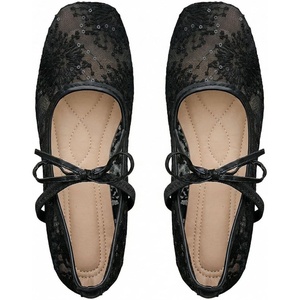 image:imageGORGLITTER Womens Floral Ballet Flats Embroidered Mesh Ballerina Shoes Bow Closed Toe Dress ShoesBlack