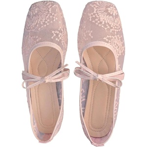 image:imageGORGLITTER Womens Floral Ballet Flats Embroidered Mesh Ballerina Shoes Bow Closed Toe Dress ShoesPink