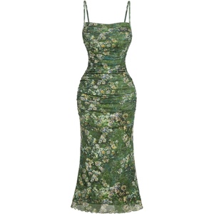 image:imageGORGLITTER Womens Floral Spring Summer Wedding Guest Dress Bridal Shower Cocktail Tea Party Beach Midi Sun Dress 2026Green Floral