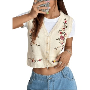image:imageGORGLITTER Womens Flower Embroideried Boho Sweater Vest Sleeveless Knit Vintage Fashion CardiganMulticolor