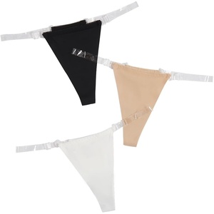 image:imageGORGLITTER Womens G String Thongs Sexy 3 Pack No Show Invisible Clear Strap Underwear Low Rise PantiesBlack