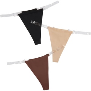 image:imageGORGLITTER Womens G String Thongs Sexy 3 Pack No Show Invisible Clear Strap Underwear Low Rise PantiesBlack Khaki Brown
