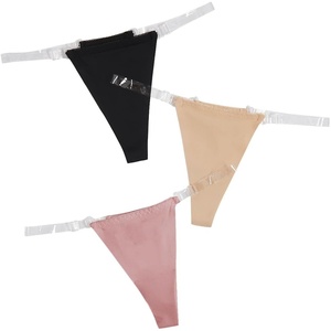 image:imageGORGLITTER Womens G String Thongs Sexy 3 Pack No Show Invisible Clear Strap Underwear Low Rise PantiesBlack Khaki Pink