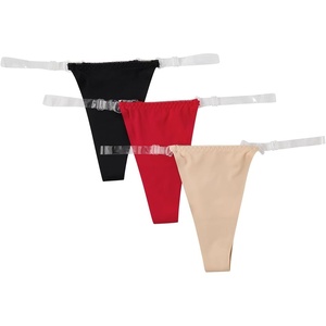 image:imageGORGLITTER Womens G String Thongs Sexy 3 Pack No Show Invisible Clear Strap Underwear Low Rise PantiesBlack Red Apricot