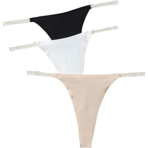 image:imageGORGLITTER Womens G String Thongs Sexy 3 Pack No Show Invisible Clear Strap Underwear Low Rise PantiesBlack White Apricot