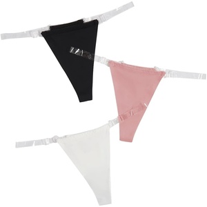 image:imageGORGLITTER Womens G String Thongs Sexy 3 Pack No Show Invisible Clear Strap Underwear Low Rise PantiesBlack White Pink