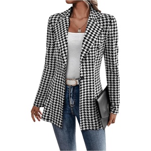 image:imageGORGLITTER Womens Houndstooth Long Sleeve Button Blazer Jackets Trendy Open Front Casual Business Work Office BlazersBlack and White