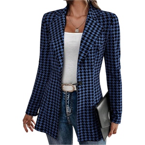 image:imageGORGLITTER Womens Houndstooth Long Sleeve Button Blazer Jackets Trendy Open Front Casual Business Work Office BlazersBlue