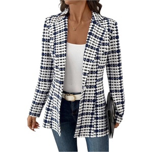 image:imageGORGLITTER Womens Houndstooth Long Sleeve Button Blazer Jackets Trendy Open Front Casual Business Work Office BlazersBlue and White