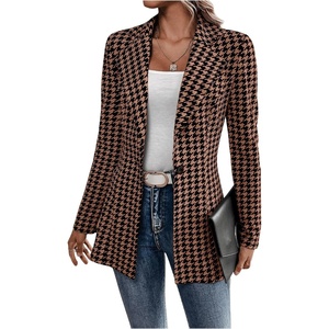 image:imageGORGLITTER Womens Houndstooth Long Sleeve Button Blazer Jackets Trendy Open Front Casual Business Work Office BlazersBrown