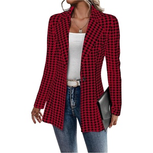 image:imageGORGLITTER Womens Houndstooth Long Sleeve Button Blazer Jackets Trendy Open Front Casual Business Work Office BlazersRed