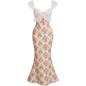 image:imageGORGLITTER Womens Lace Floral Tea Party Vintage Maxi Dress Summer Graduation Cocktail Wedding Guest Fishtail SundressDusty Pink