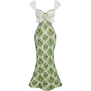 image:imageGORGLITTER Womens Lace Floral Tea Party Vintage Maxi Dress Summer Graduation Cocktail Wedding Guest Fishtail SundressGreen